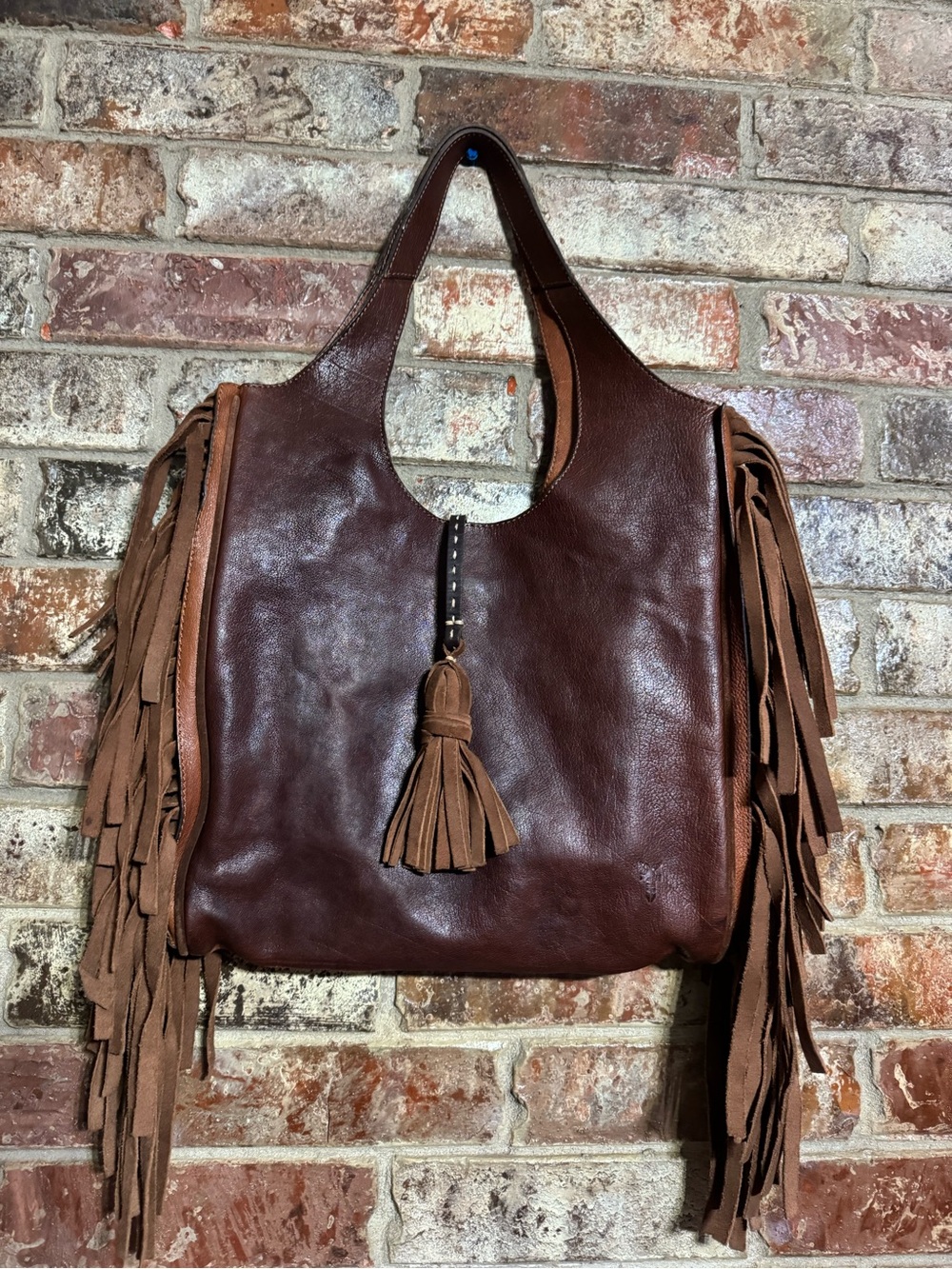 FRYE Farrah Fringe Hobo Leather Bag in Burnt Red